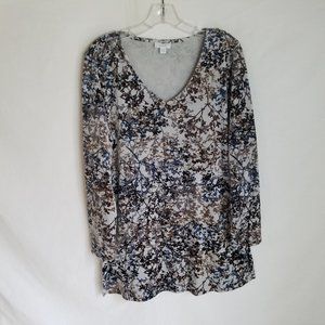 J. Jill Pure Jill Velvet Soft Floral Tunic Top V Neck Women's Size Medium